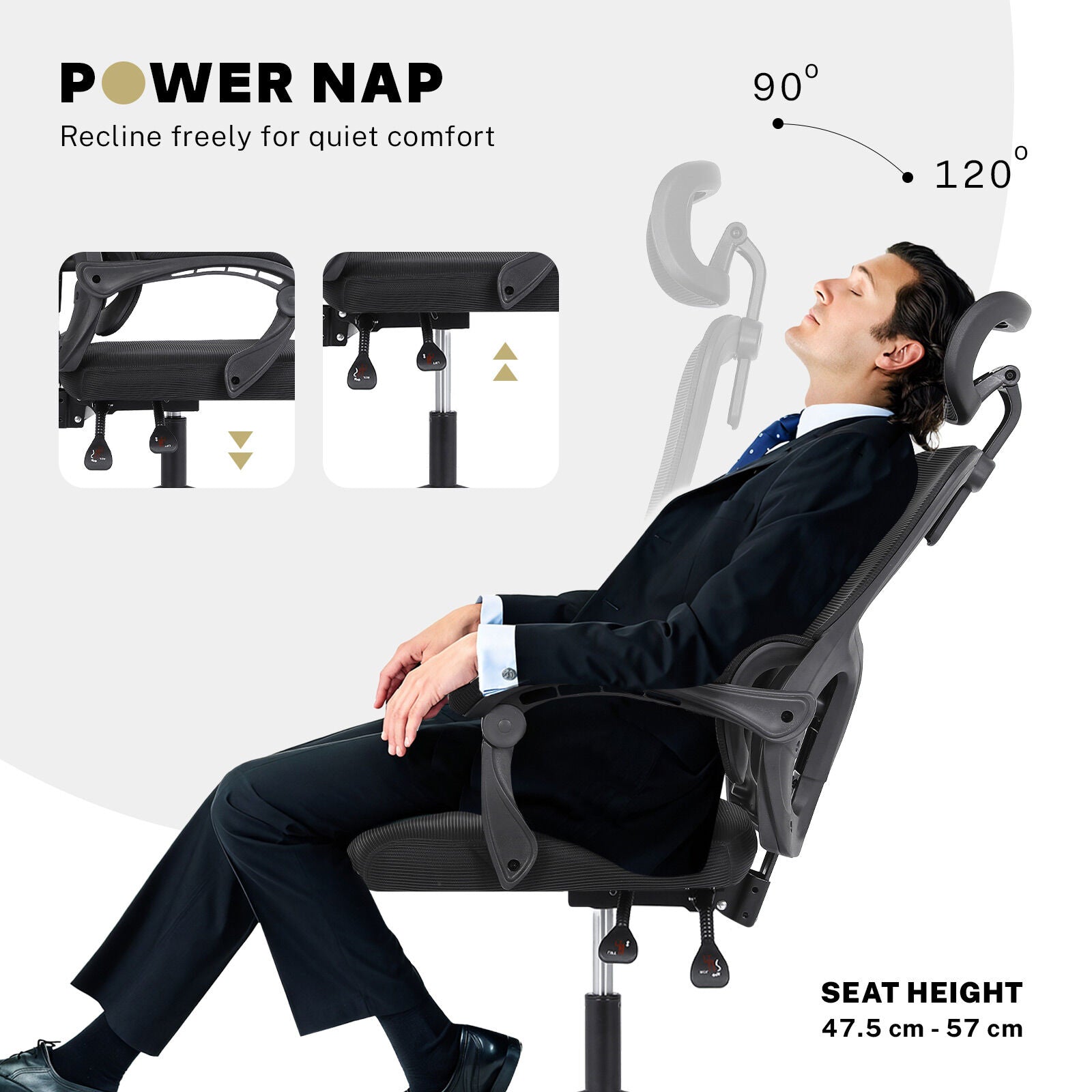 Ergonomic Reclining Office Chair - Lumbar Support, Adjustable Headrest VELTRA - BLACK V274-FT-OC-2656B-BK