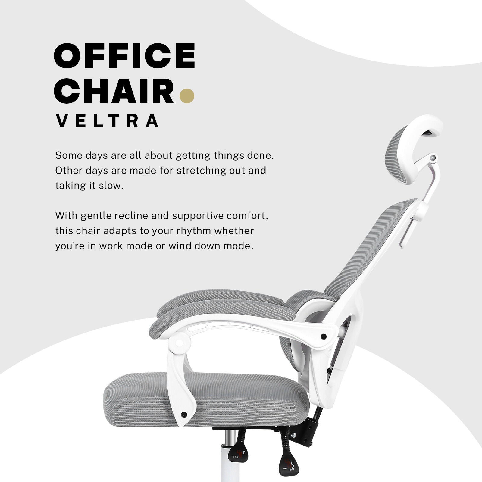 Ergonomic Reclining Office Chair - Lumbar Support, Adjustable Headrest VELTRA - GREY V274-FT-OC-2656B-WHGY