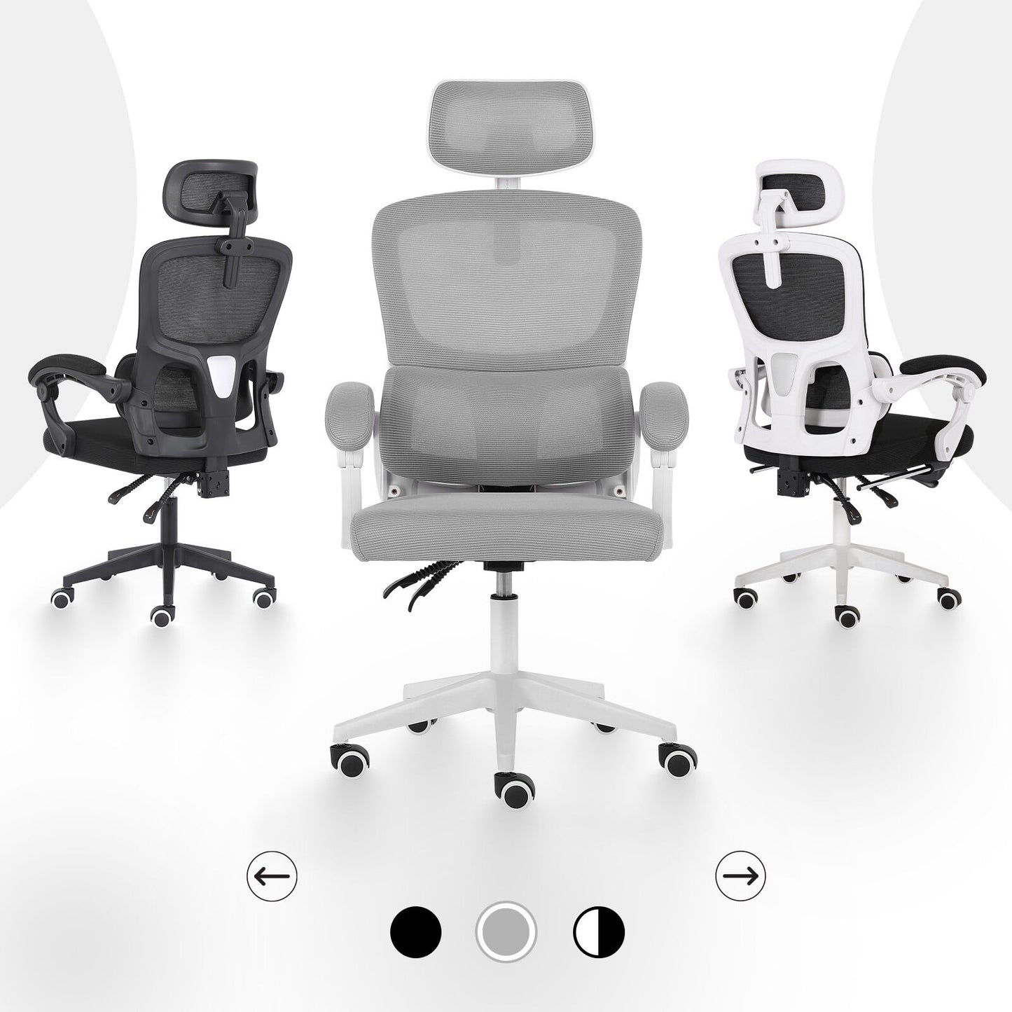Ergonomic Reclining Office Chair - Lumbar Support, Adjustable Headrest VELTRA - GREY V274-FT-OC-2656B-WHGY