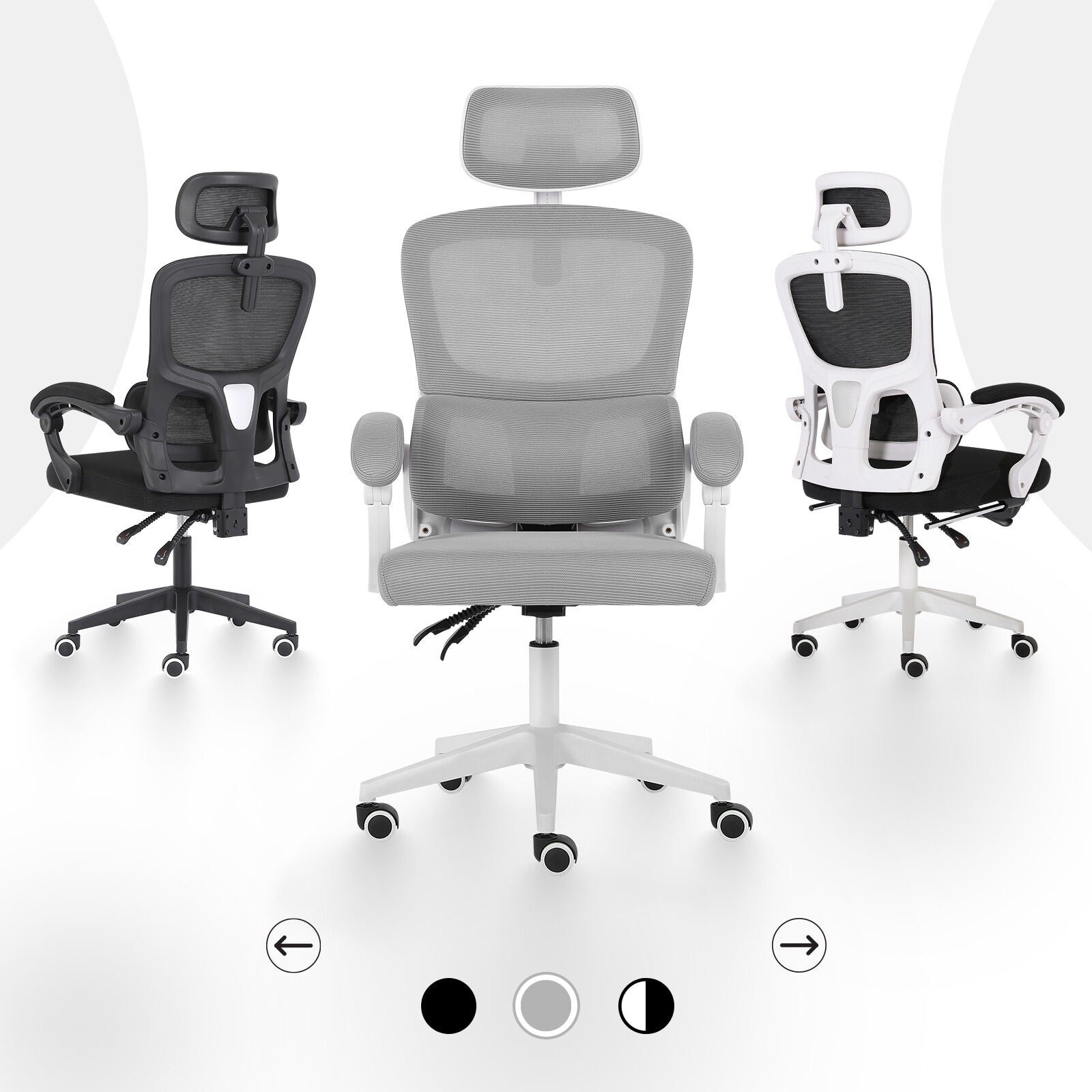 Ergonomic Reclining Office Chair - Lumbar Support, Adjustable Headrest VELTRA - GREY V274-FT-OC-2656B-WHGY