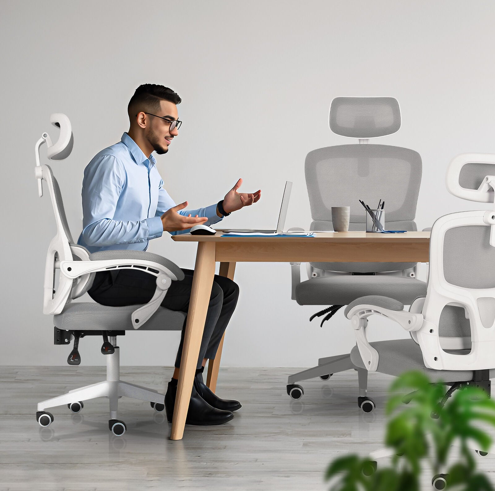 Ergonomic Reclining Office Chair - Lumbar Support, Adjustable Headrest VELTRA - GREY V274-FT-OC-2656B-WHGY