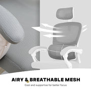 Ergonomic Reclining Office Chair - Lumbar Support, Adjustable Headrest VELTRA - GREY V274-FT-OC-2656B-WHGY