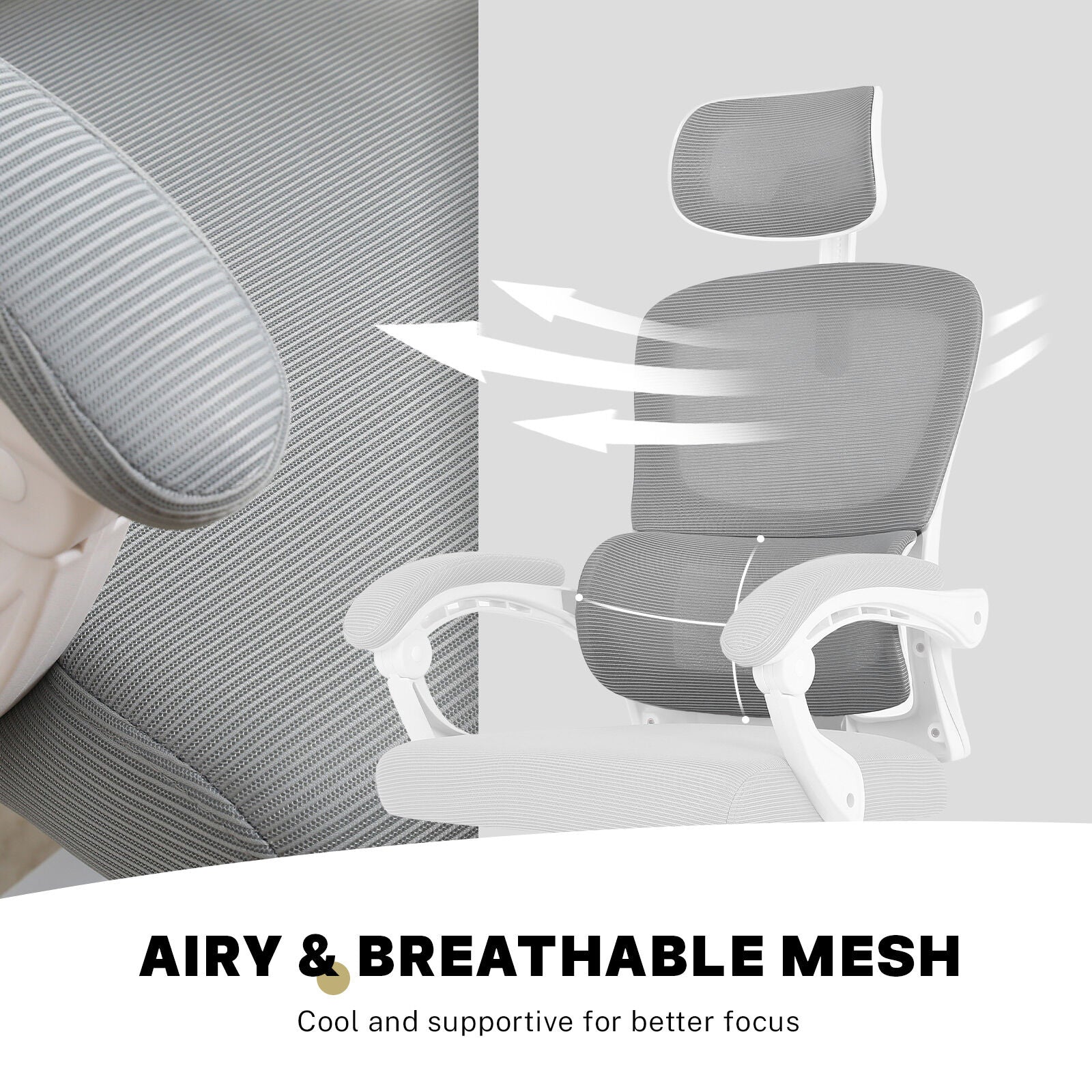 Ergonomic Reclining Office Chair - Lumbar Support, Adjustable Headrest VELTRA - GREY V274-FT-OC-2656B-WHGY