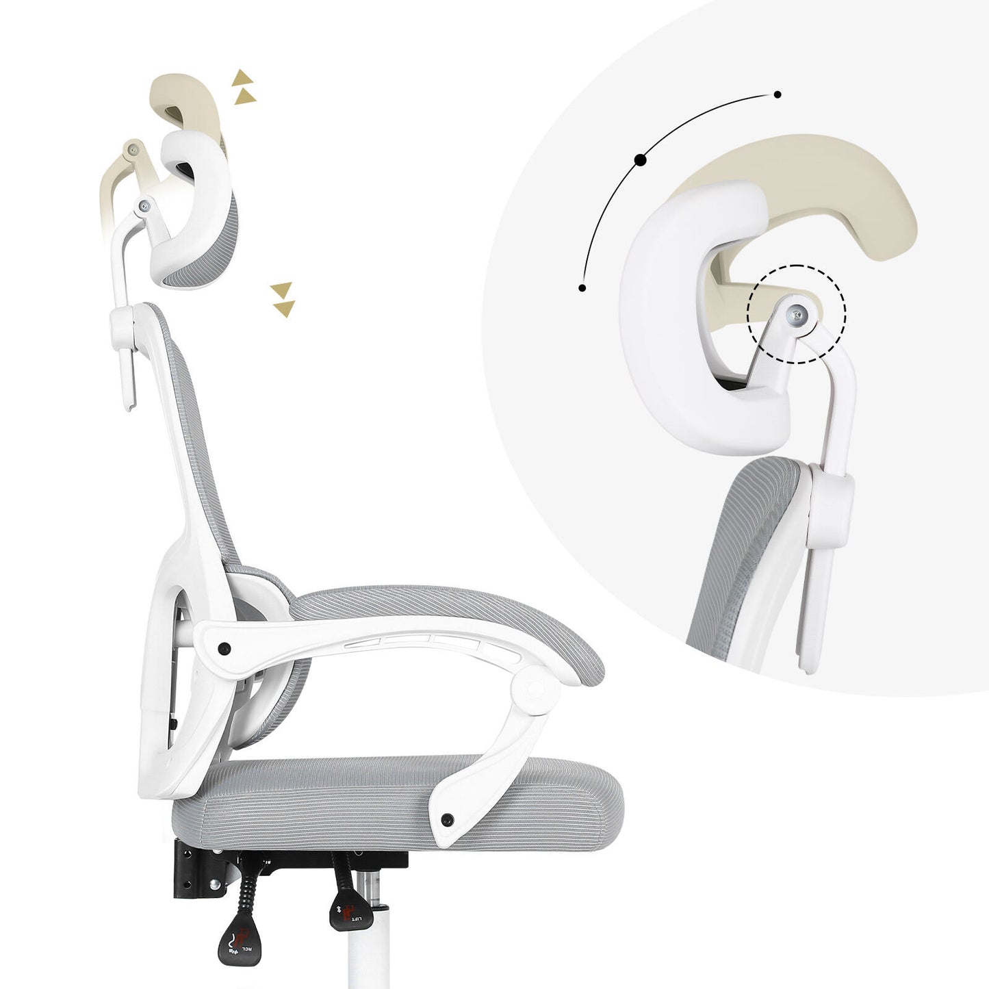 Ergonomic Reclining Office Chair - Lumbar Support, Adjustable Headrest VELTRA - GREY V274-FT-OC-2656B-WHGY