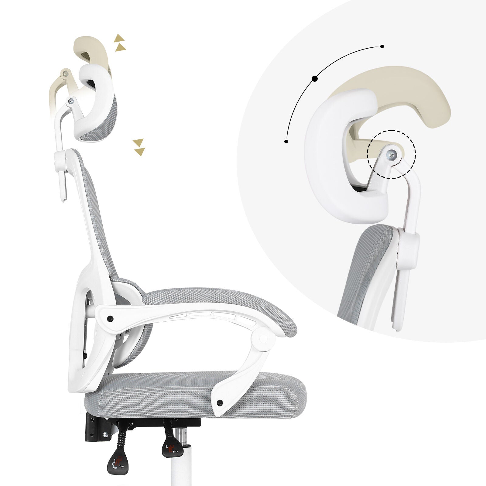 Ergonomic Reclining Office Chair - Lumbar Support, Adjustable Headrest VELTRA - GREY V274-FT-OC-2656B-WHGY