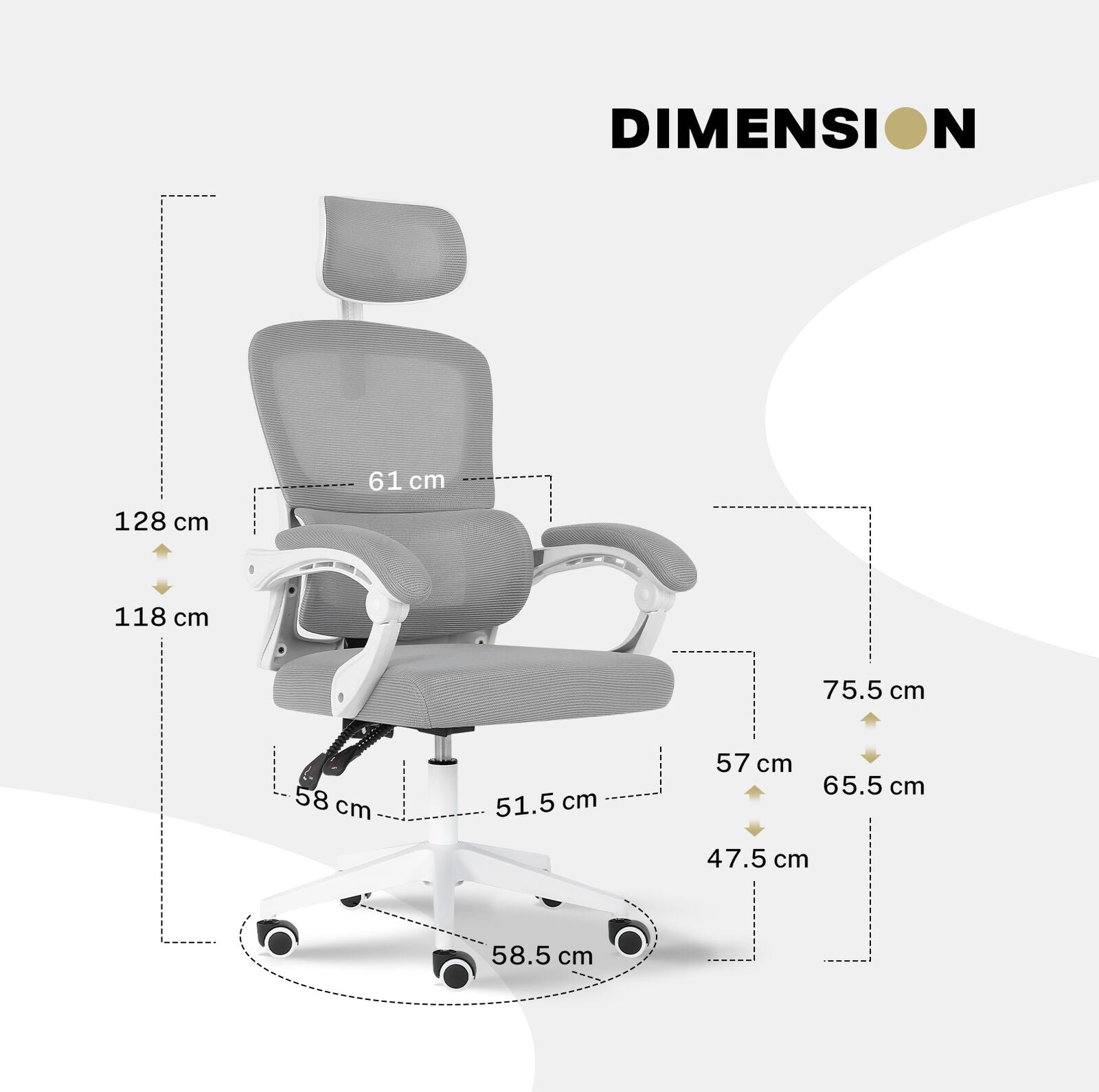 Ergonomic Reclining Office Chair - Lumbar Support, Adjustable Headrest VELTRA - GREY V274-FT-OC-2656B-WHGY