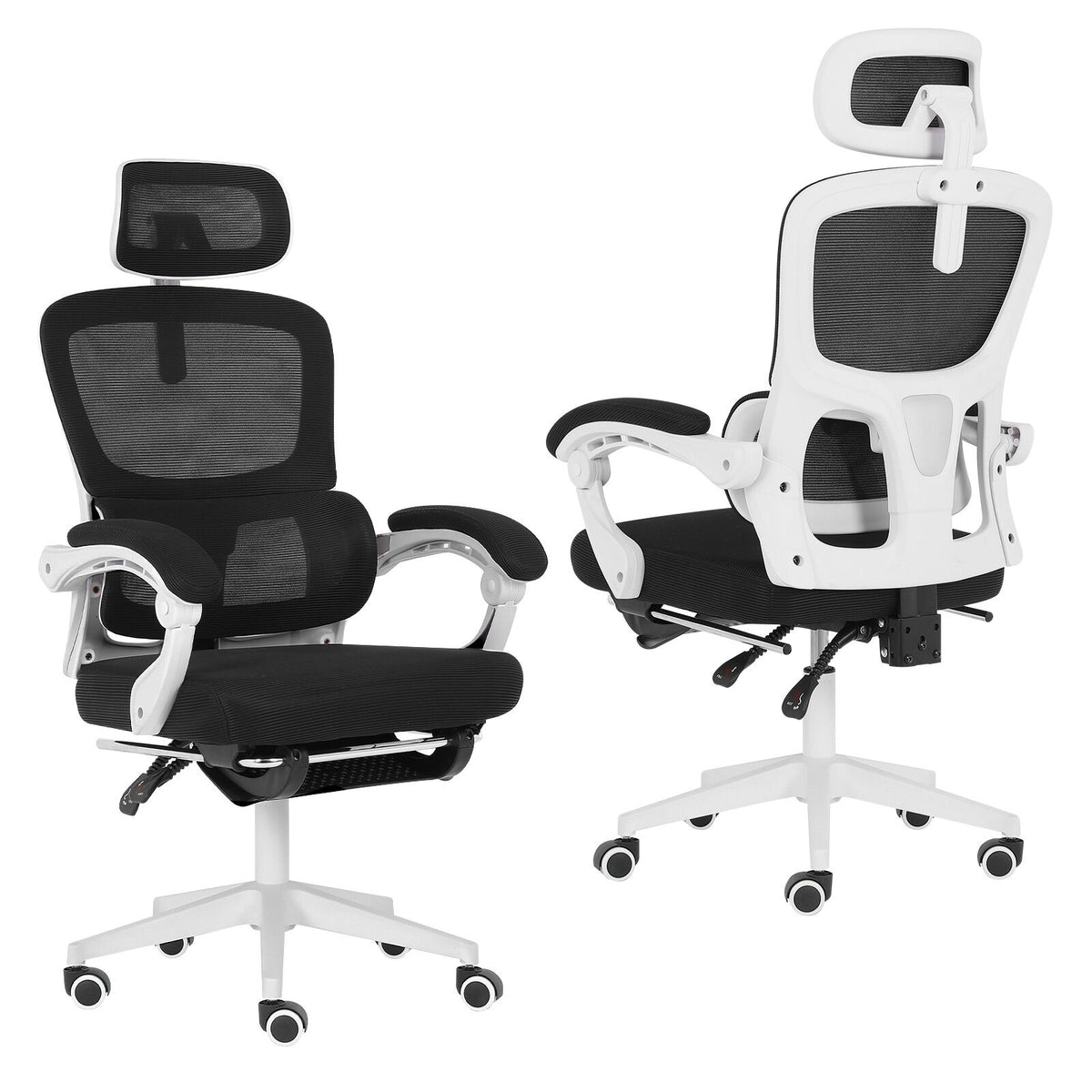 Ergonomic Reclining Office Chair - Footrest, Lumbar Support, Adjustable Headrest VELTRA - BLACK V274-FT-OC-2656BF-WHBK