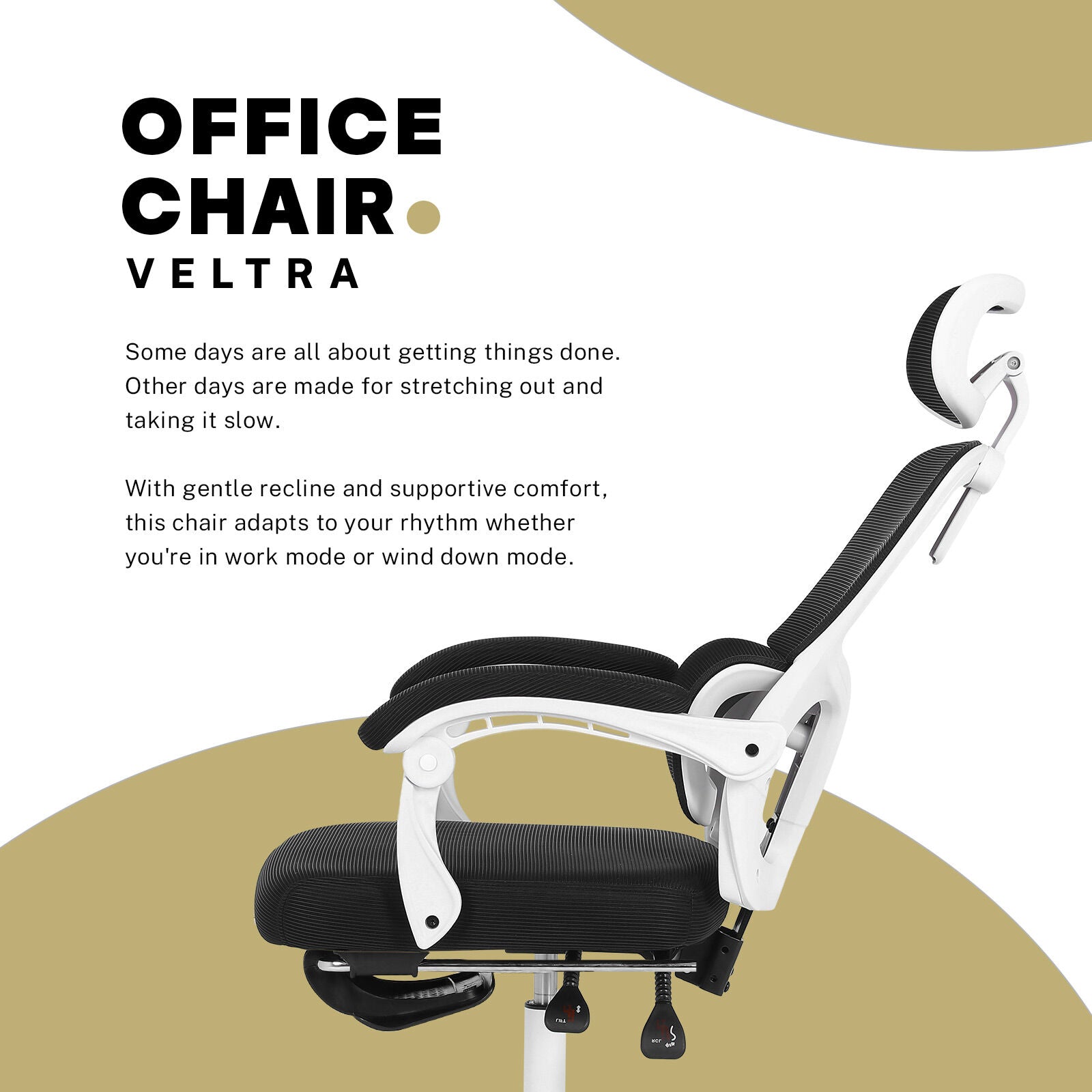 Ergonomic Reclining Office Chair - Footrest, Lumbar Support, Adjustable Headrest VELTRA - BLACK V274-FT-OC-2656BF-WHBK