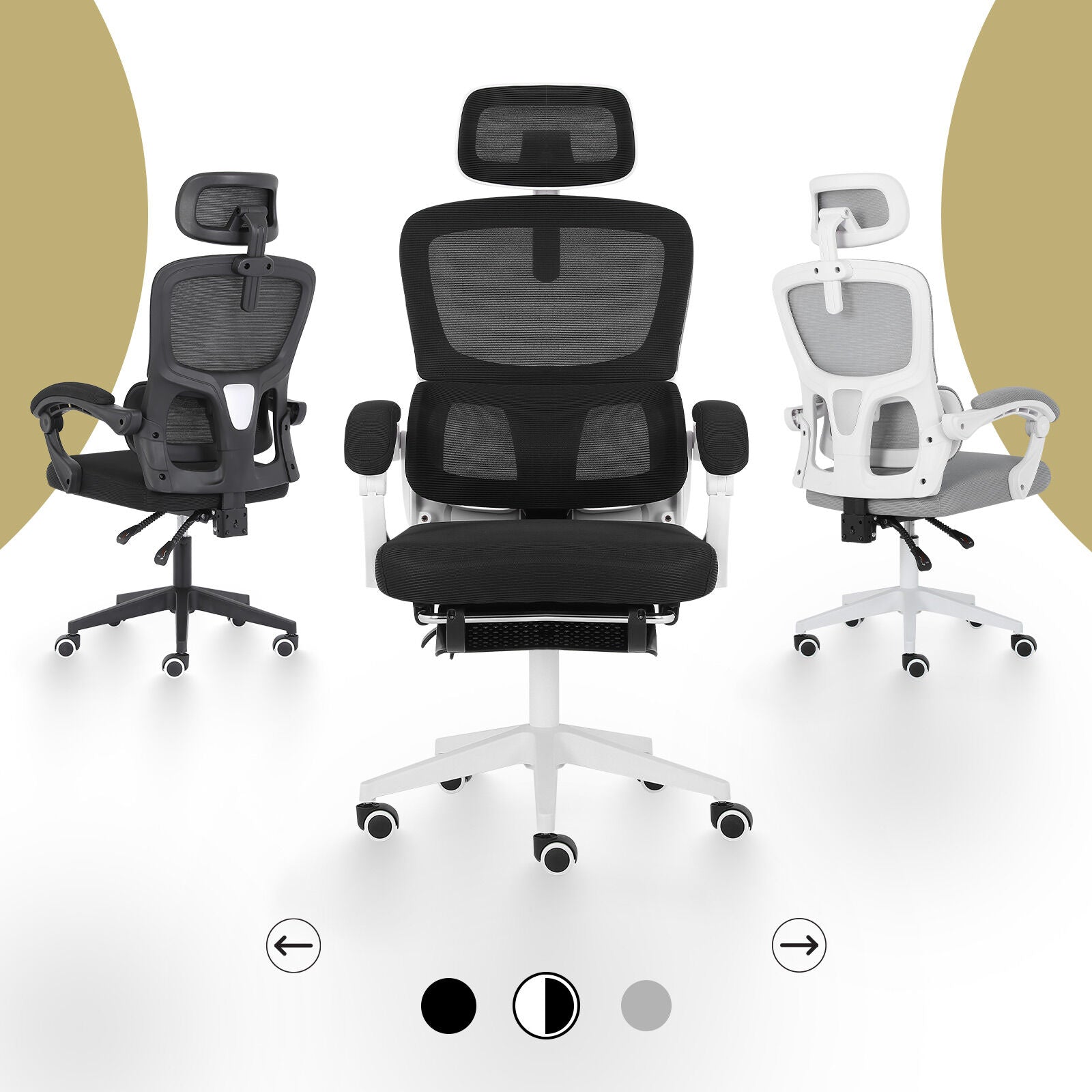 Ergonomic Reclining Office Chair - Footrest, Lumbar Support, Adjustable Headrest VELTRA - BLACK V274-FT-OC-2656BF-WHBK