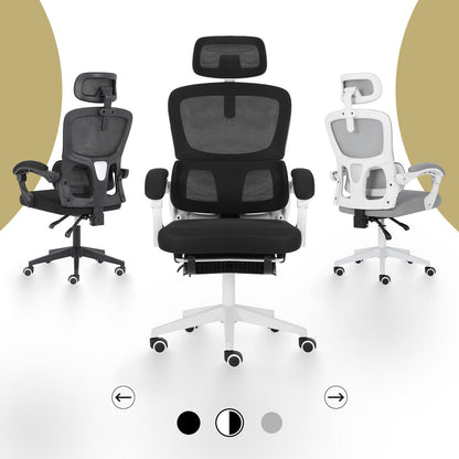 Ergonomic Reclining Office Chair - Footrest, Lumbar Support, Adjustable Headrest VELTRA - BLACK V274-FT-OC-2656BF-WHBK