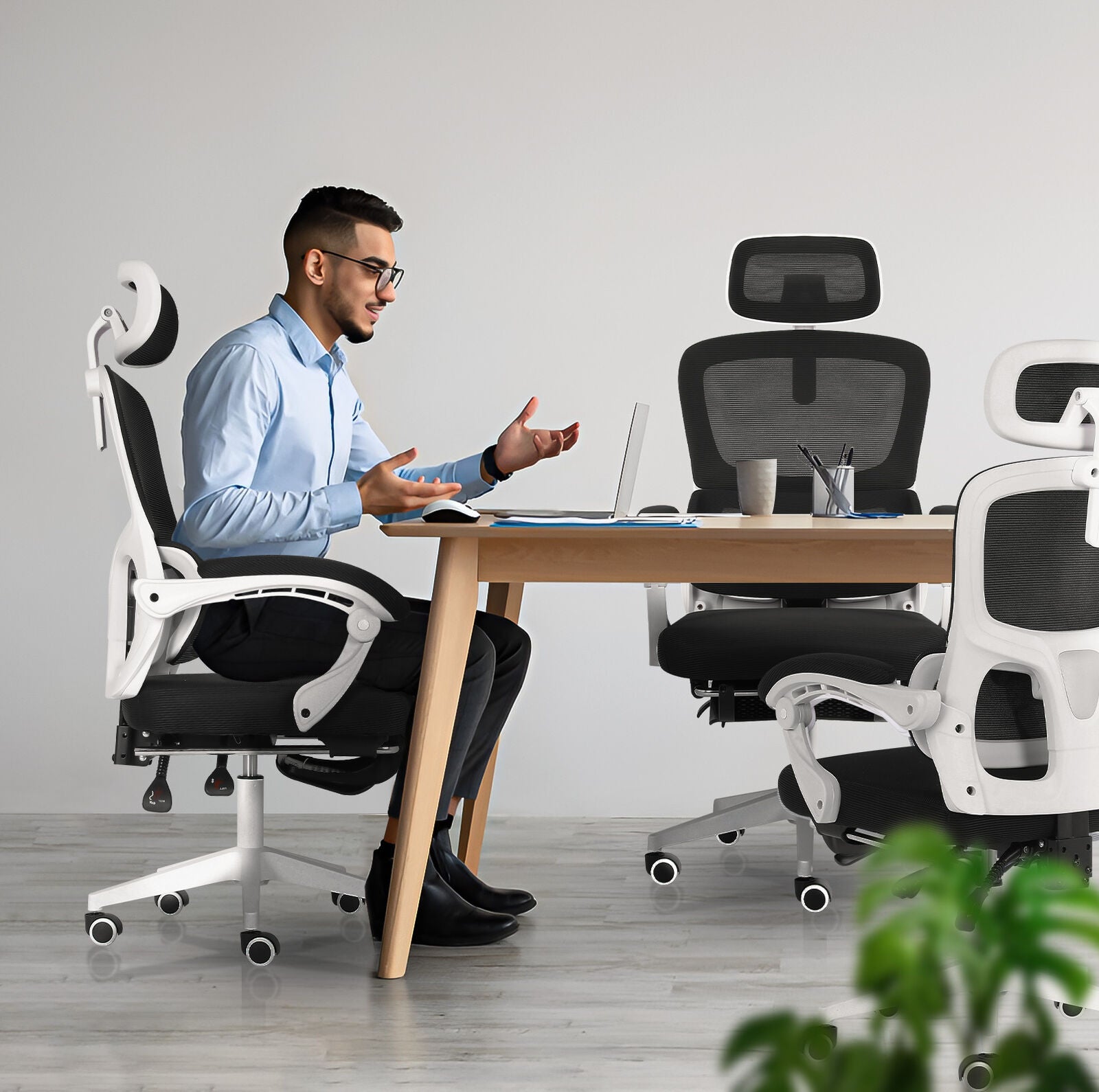 Ergonomic Reclining Office Chair - Footrest, Lumbar Support, Adjustable Headrest VELTRA - BLACK V274-FT-OC-2656BF-WHBK