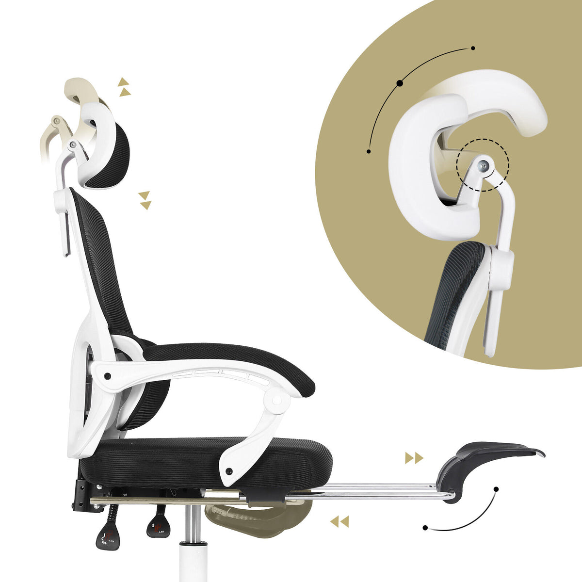 Ergonomic Reclining Office Chair - Footrest, Lumbar Support, Adjustable Headrest VELTRA - BLACK V274-FT-OC-2656BF-WHBK