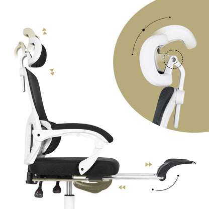 Ergonomic Reclining Office Chair - Footrest, Lumbar Support, Adjustable Headrest VELTRA - BLACK V274-FT-OC-2656BF-WHBK
