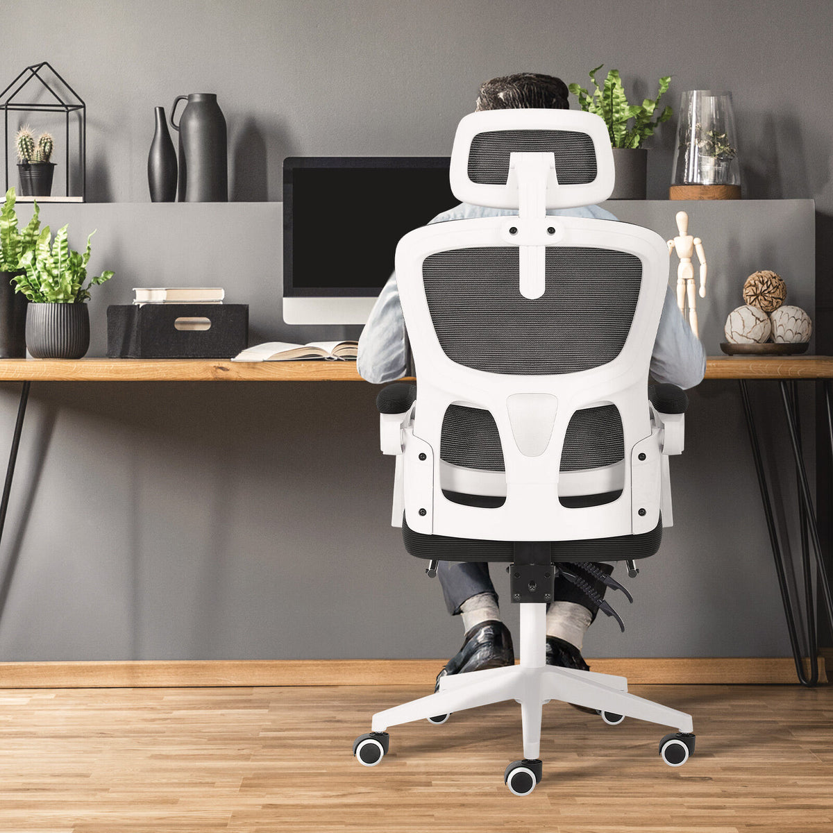 Ergonomic Reclining Office Chair - Footrest, Lumbar Support, Adjustable Headrest VELTRA - BLACK V274-FT-OC-2656BF-WHBK