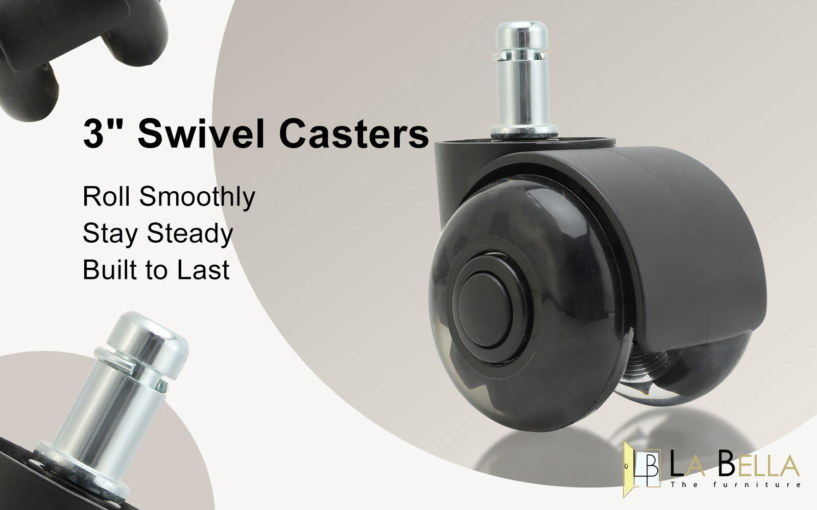5X 2'' Twin Wheel Office Chair Casters - Slient Smooth, 11x22mm Stem V274-FT-OCA-WH2-5PCS