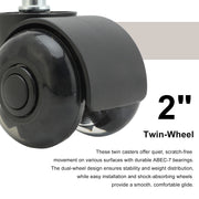 5X 2'' Twin Wheel Office Chair Casters - Slient Smooth, 11x22mm Stem V274-FT-OCA-WH2-5PCS