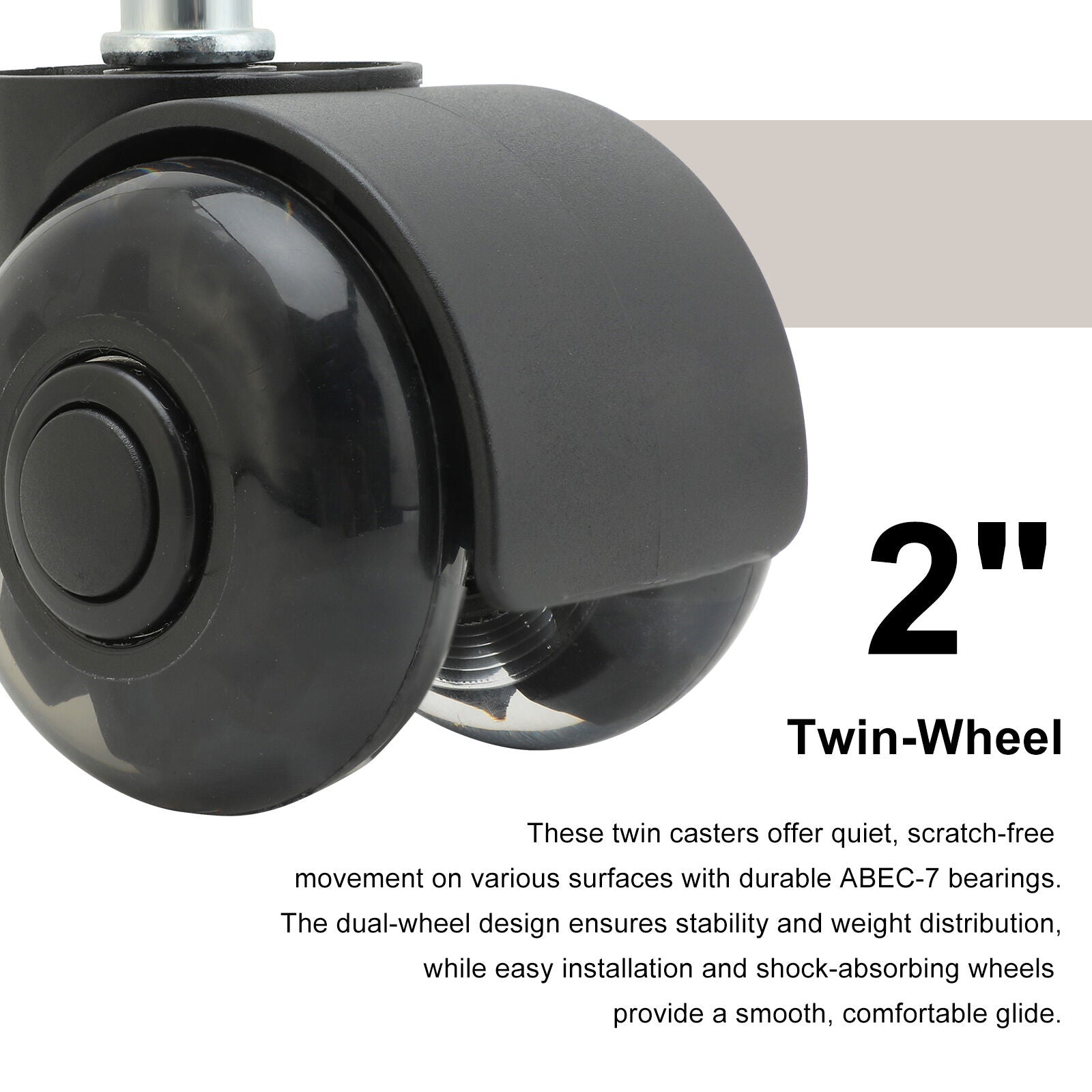 5X 2'' Twin Wheel Office Chair Casters - Slient Smooth, 11x22mm Stem V274-FT-OCA-WH2-5PCS