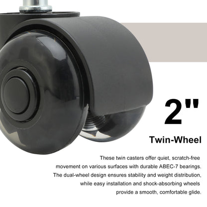 5X 2'' Twin Wheel Office Chair Casters - Slient Smooth, 11x22mm Stem V274-FT-OCA-WH2-5PCS