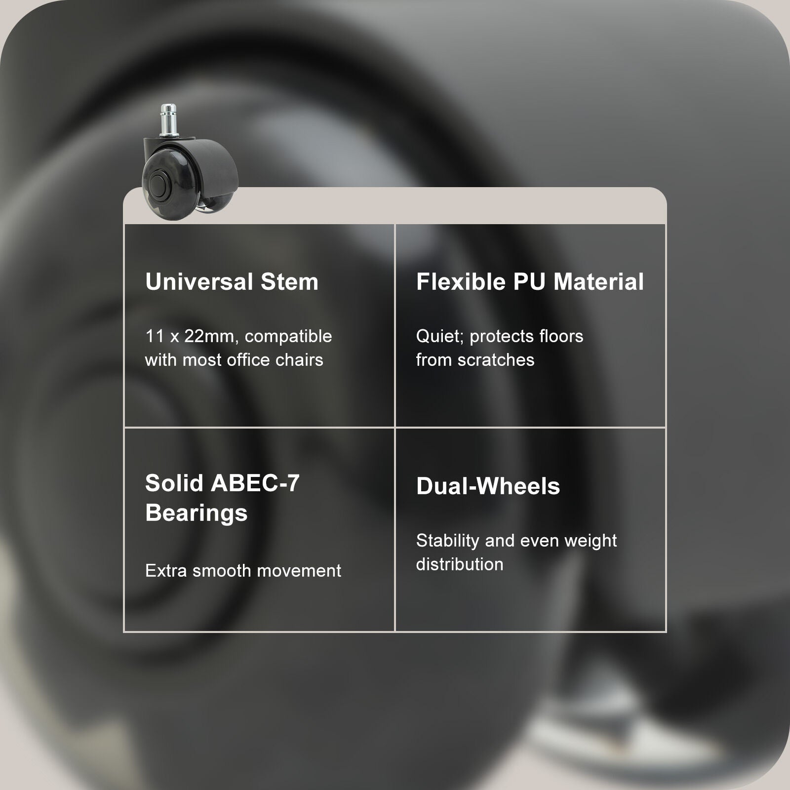 5X 2'' Twin Wheel Office Chair Casters - Slient Smooth, 11x22mm Stem V274-FT-OCA-WH2-5PCS