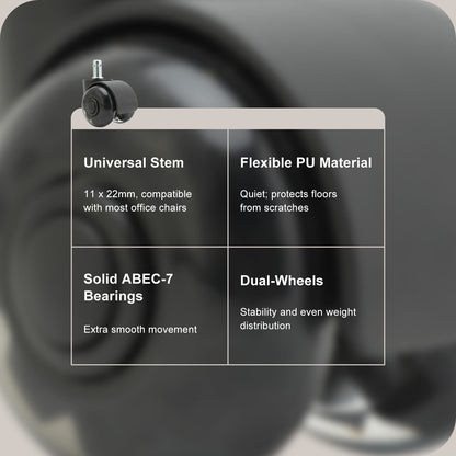5X 2'' Twin Wheel Office Chair Casters - Slient Smooth, 11x22mm Stem V274-FT-OCA-WH2-5PCS