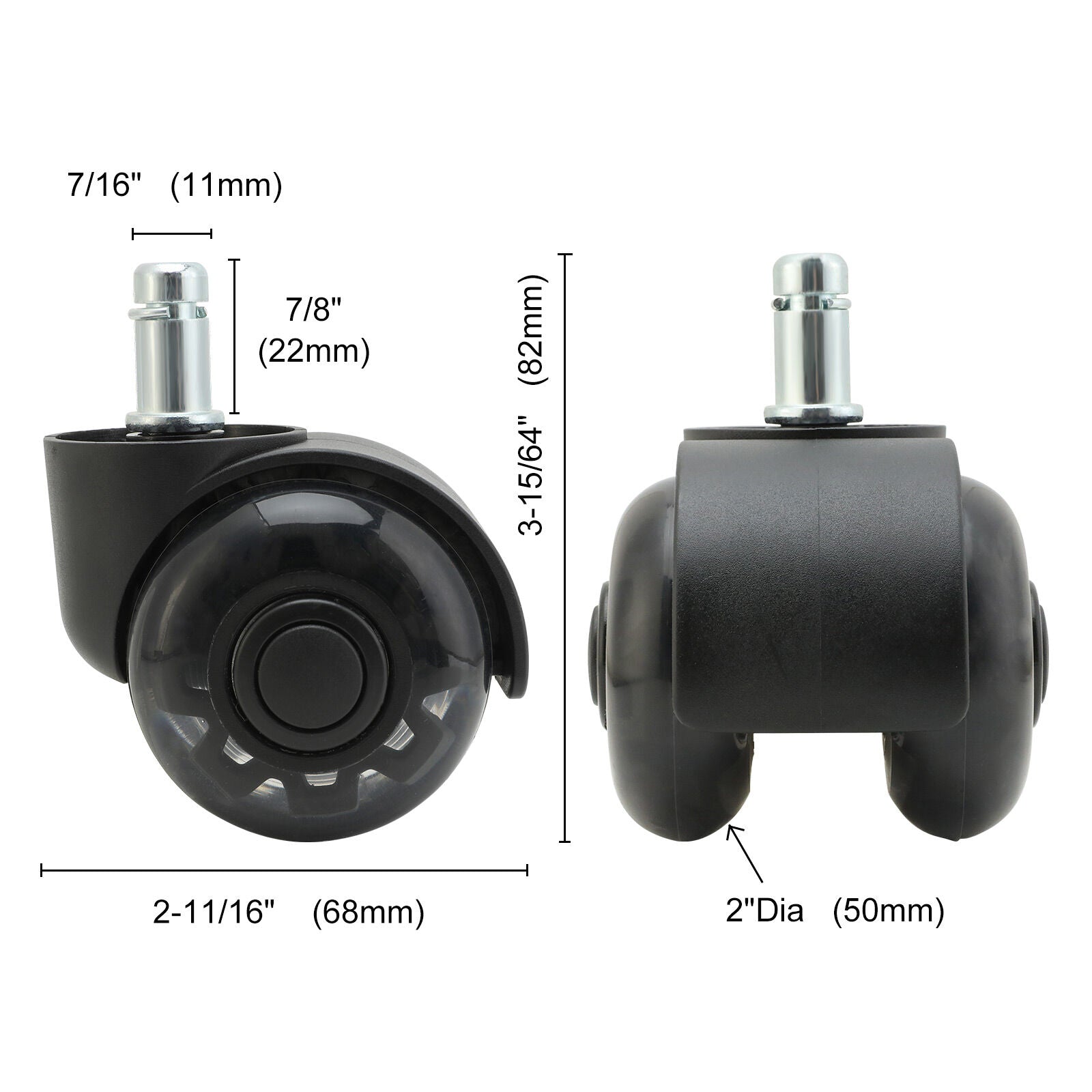 5X 2'' Twin Wheel Office Chair Casters - Slient Smooth, 11x22mm Stem V274-FT-OCA-WH2-5PCS