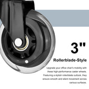 5X 3'' Rollerblade Style Wheels Office Chair Casters - Slient Smooth, 11x22mm Stem V274-FT-OCA-WH3-5PCS