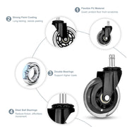 5X 3'' Rollerblade Style Wheels Office Chair Casters - Slient Smooth, 11x22mm Stem V274-FT-OCA-WH3-5PCS