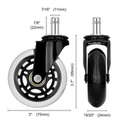 5X 3'' Rollerblade Style Wheels Office Chair Casters - Slient Smooth, 11x22mm Stem V274-FT-OCA-WH3-5PCS