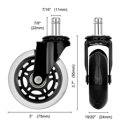 5X 3'' Rollerblade Style Wheels Office Chair Casters - Slient Smooth, 11x22mm Stem V274-FT-OCA-WH3-5PCS