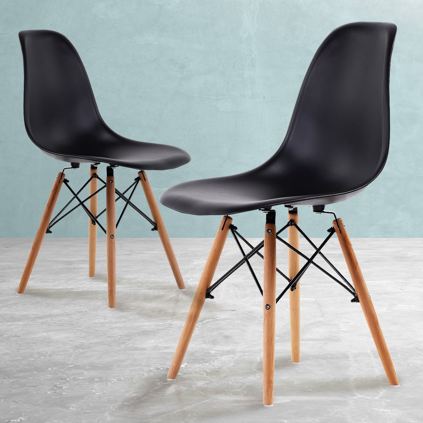 2X Retro Dining Cafe Chair DSW BLACK V274-FT-PP623-BK2