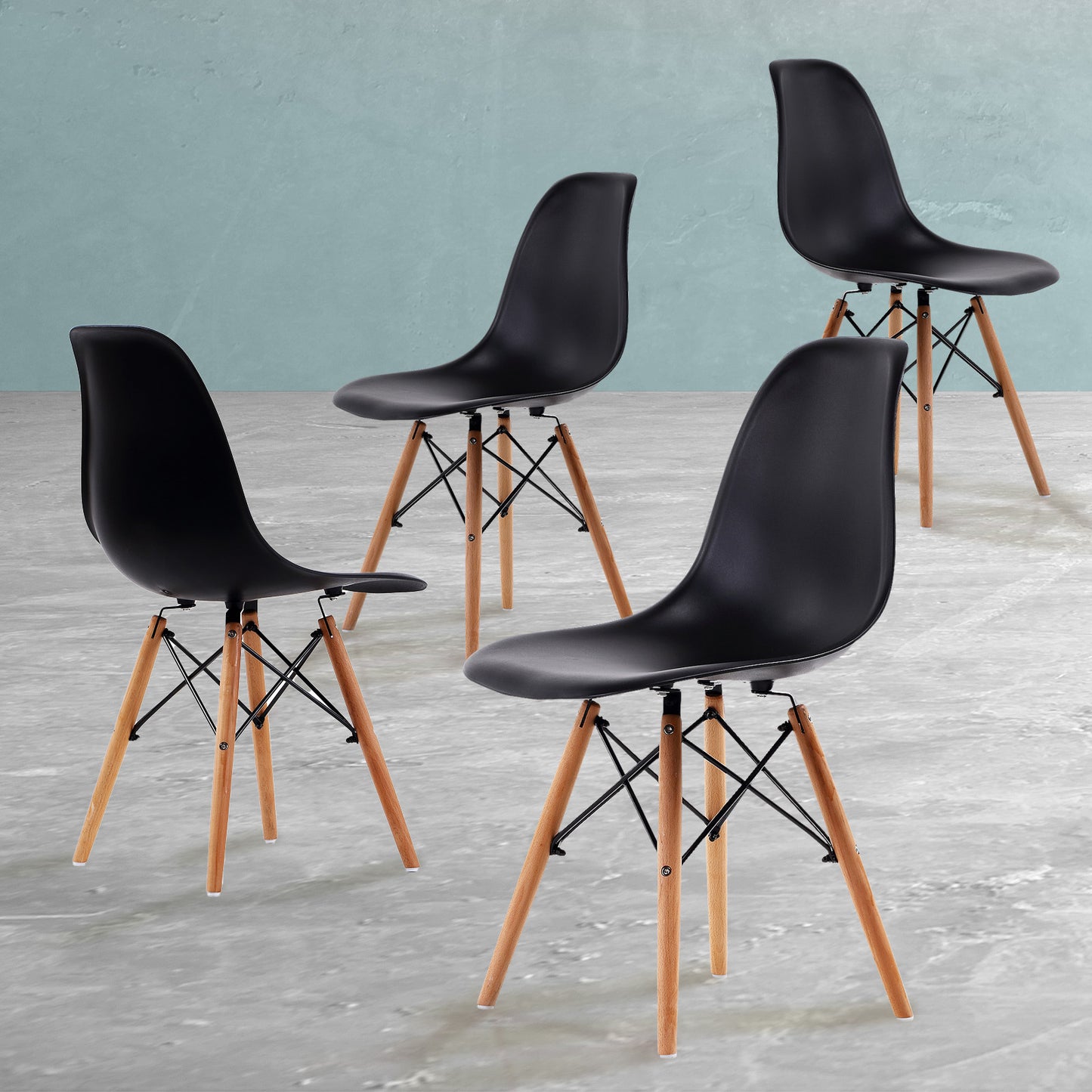 4X Retro Dining Cafe Chair DSW BLACK V274-FT-PP623-BK4