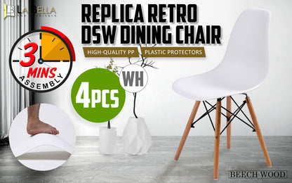 4X Retro Dining Cafe Chair DSW WHITE V274-FT-PP623-WH4