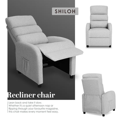 Home Recliner Chair - Linen Fabric Sofa Lounge Armchair SHILOH GREY V274-FT-RC-6501FA-GY