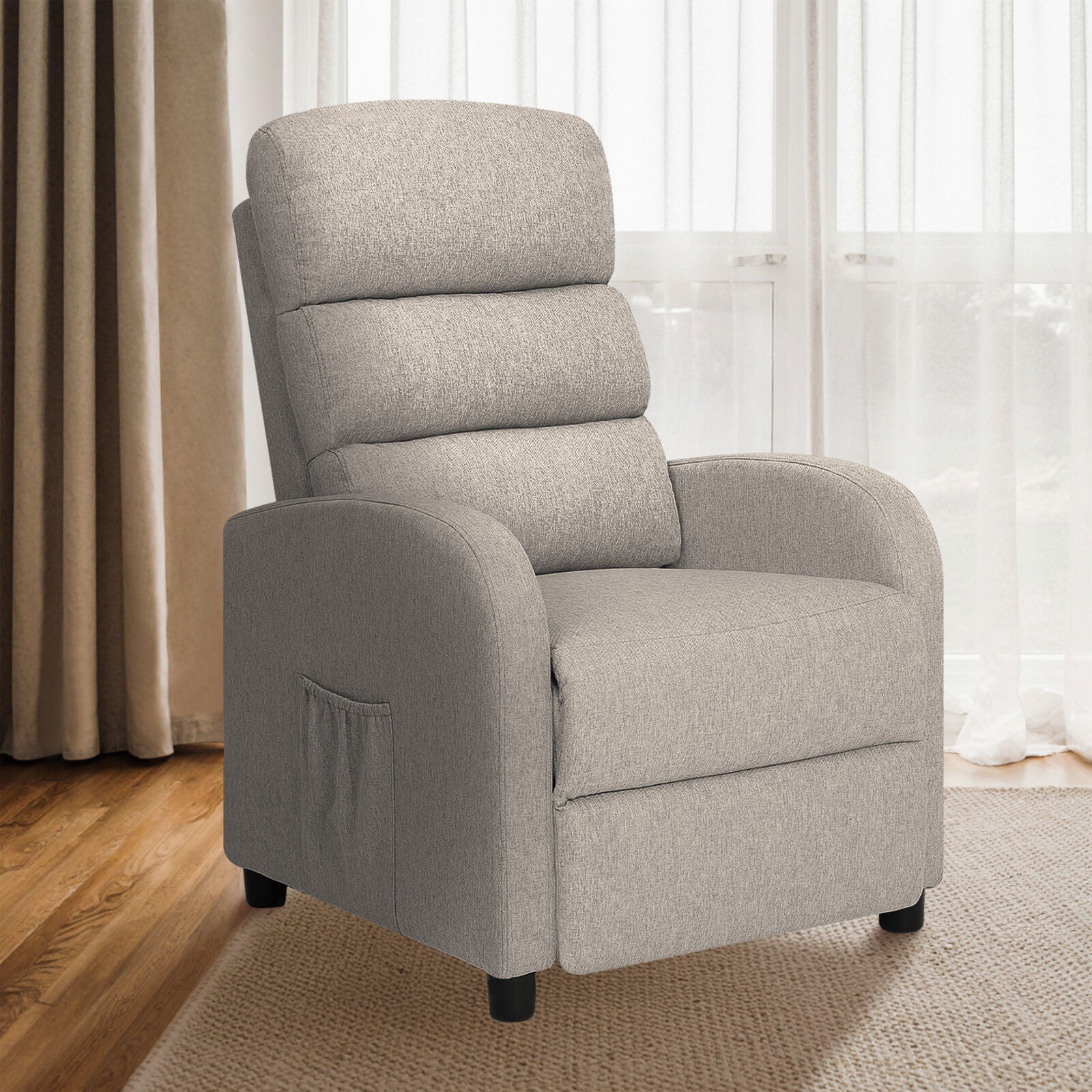 Home Recliner Chair - Linen Fabric Sofa Lounge Armchair SHILOH GREY V274-FT-RC-6501FA-GY