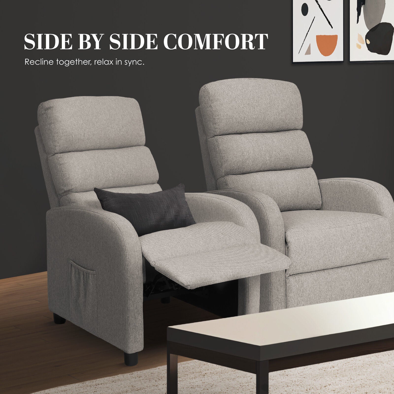 Home Recliner Chair - Linen Fabric Sofa Lounge Armchair SHILOH GREY V274-FT-RC-6501FA-GY