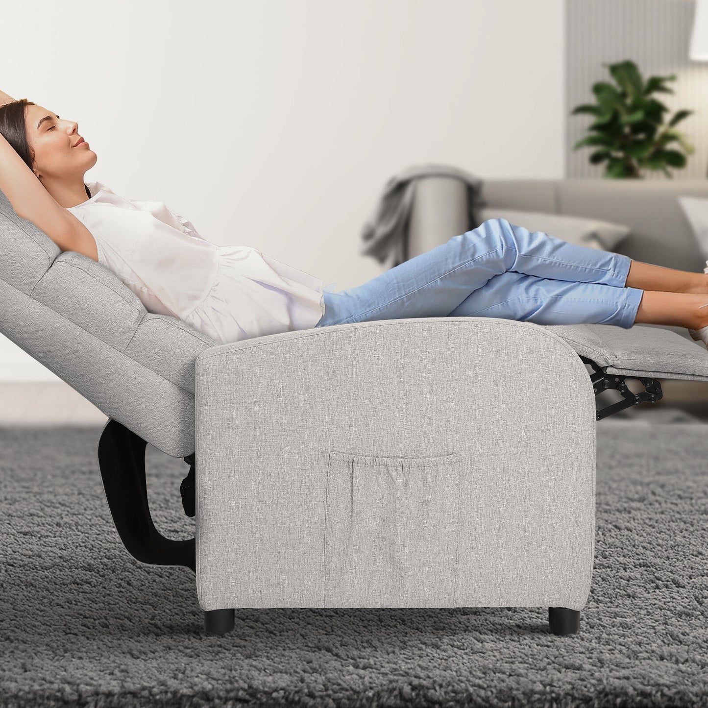 Home Recliner Chair - Linen Fabric Sofa Lounge Armchair SHILOH GREY V274-FT-RC-6501FA-GY