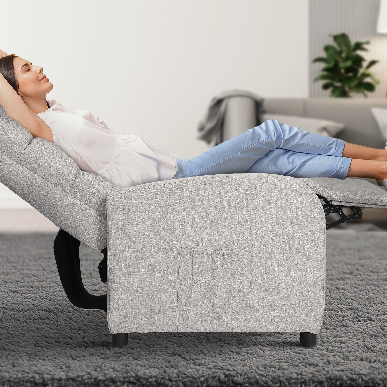 Home Recliner Chair - Linen Fabric Sofa Lounge Armchair SHILOH GREY V274-FT-RC-6501FA-GY