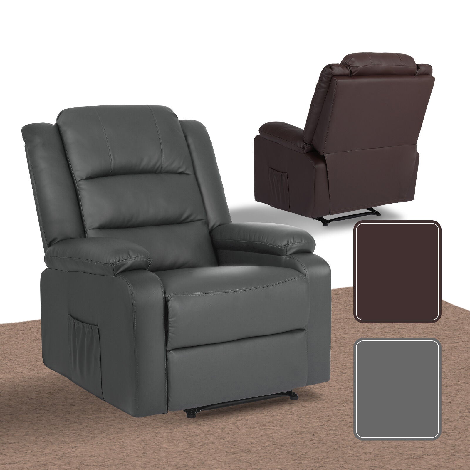 Home Recliner Chair - PU Leather Sofa Lounge Armchair MARLO GREY V274-FT-RC-6502PU-GY
