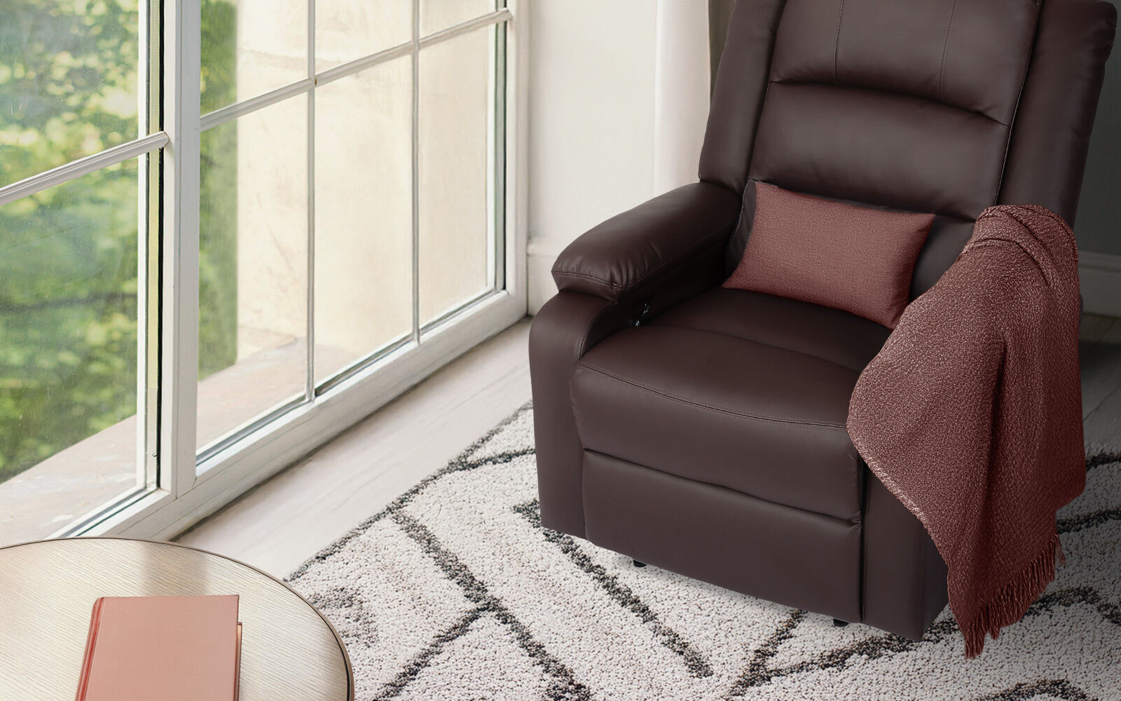 Home Recliner Chair - PU Leather Sofa Lounge Armchair MARLO BROWN V274-FT-RC-6502PU-LBN