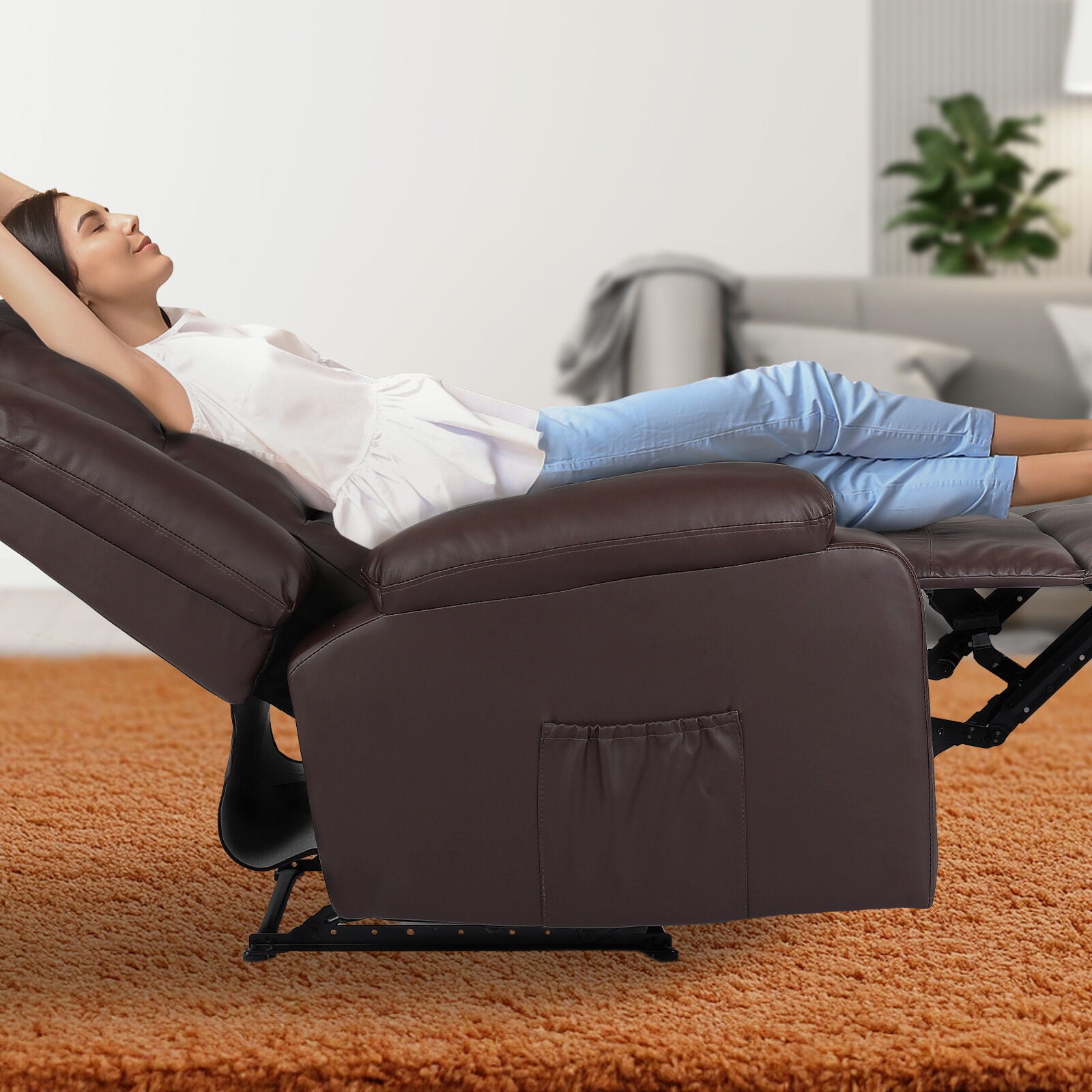 Home Recliner Chair - PU Leather Sofa Lounge Armchair MARLO BROWN V274-FT-RC-6502PU-LBN