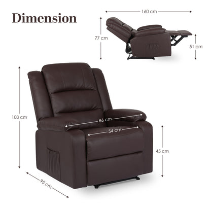 Home Recliner Chair - PU Leather Sofa Lounge Armchair MARLO BROWN V274-FT-RC-6502PU-LBN
