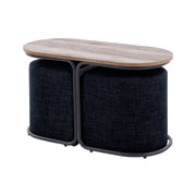 3 Piece Set Coffee Table & Ottoman Wood Side End Table Industrial - Black V274-FT-ST03-BK