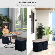 3 Piece Set Coffee Table & Ottoman Wood Side End Table Industrial - Black V274-FT-ST03-BK