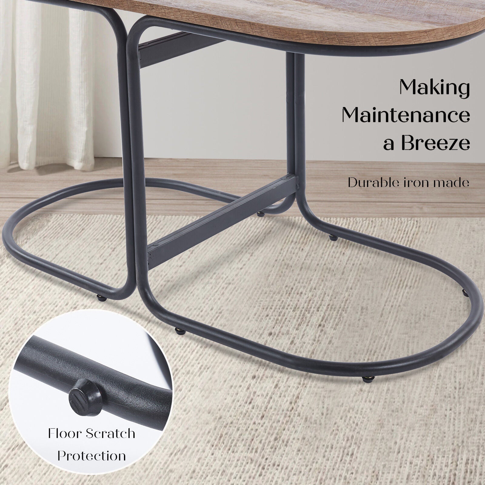 3 Piece Set Coffee Table & Ottoman Wood Side End Table Industrial - Black V274-FT-ST03-BK
