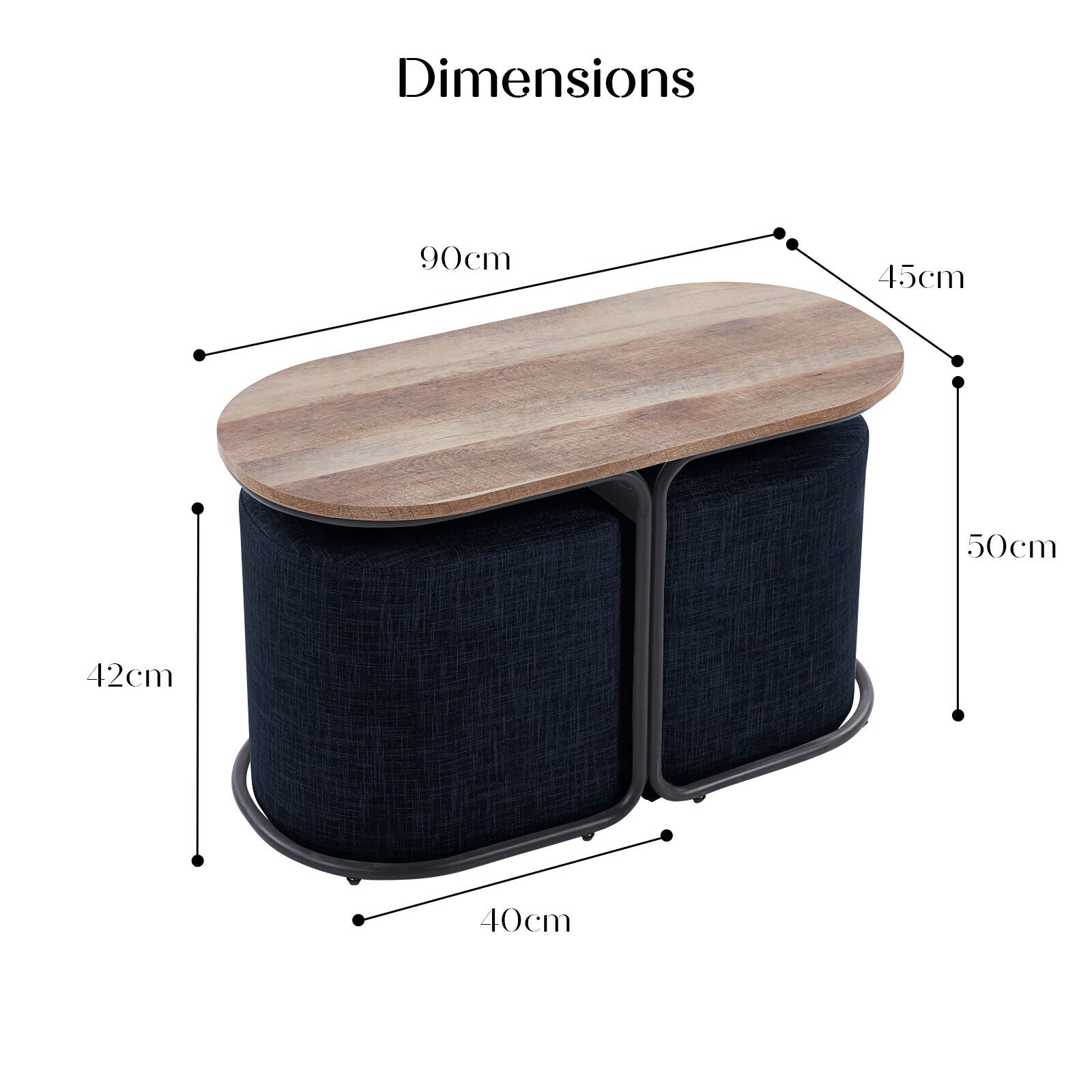 3 Piece Set Coffee Table & Ottoman Wood Side End Table Industrial - Black V274-FT-ST03-BK