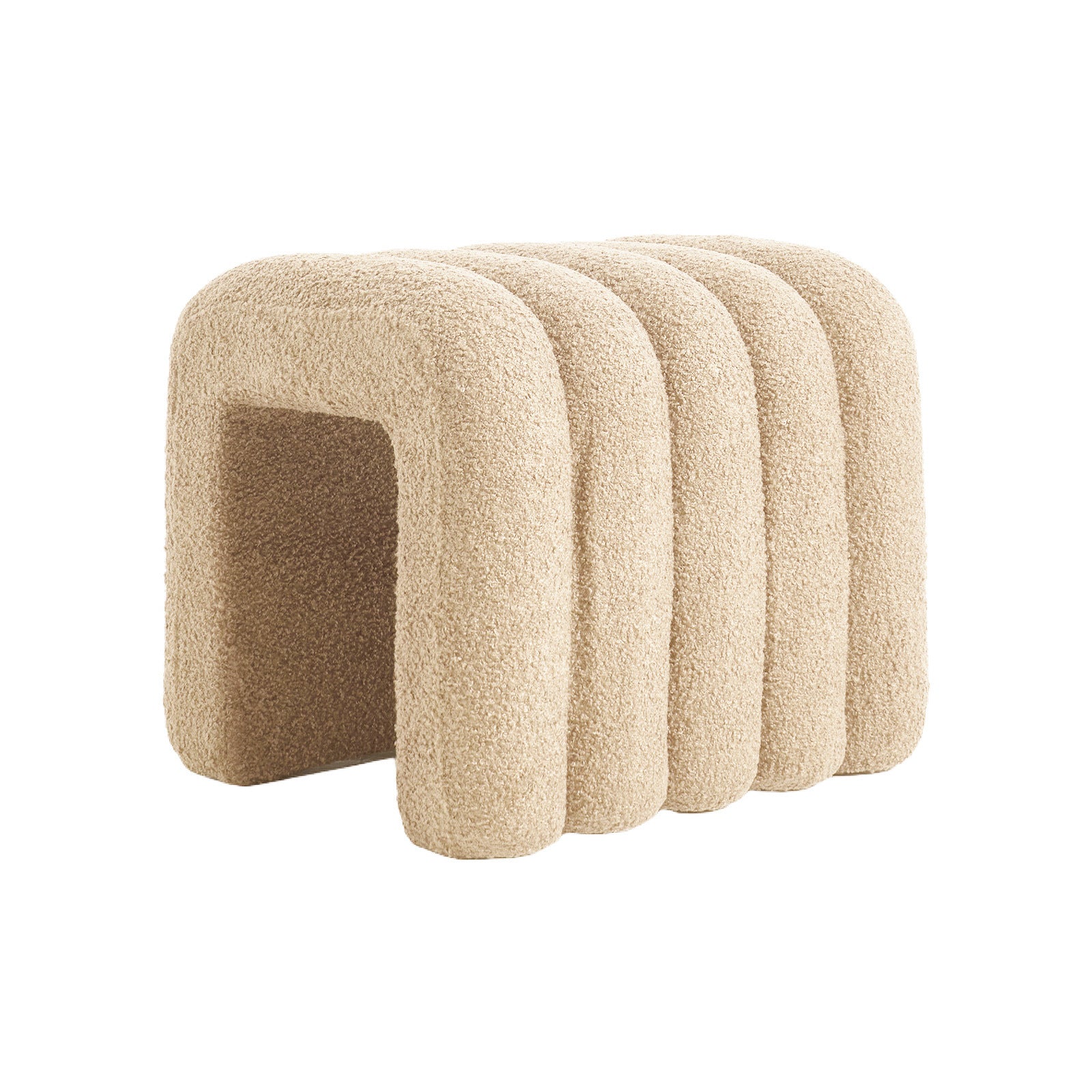 Ridge Arch Ottoman Stool Teddy Fleece Fabric Foot Rest 45cm BEIGE V274-FT-STKJP4177-BE