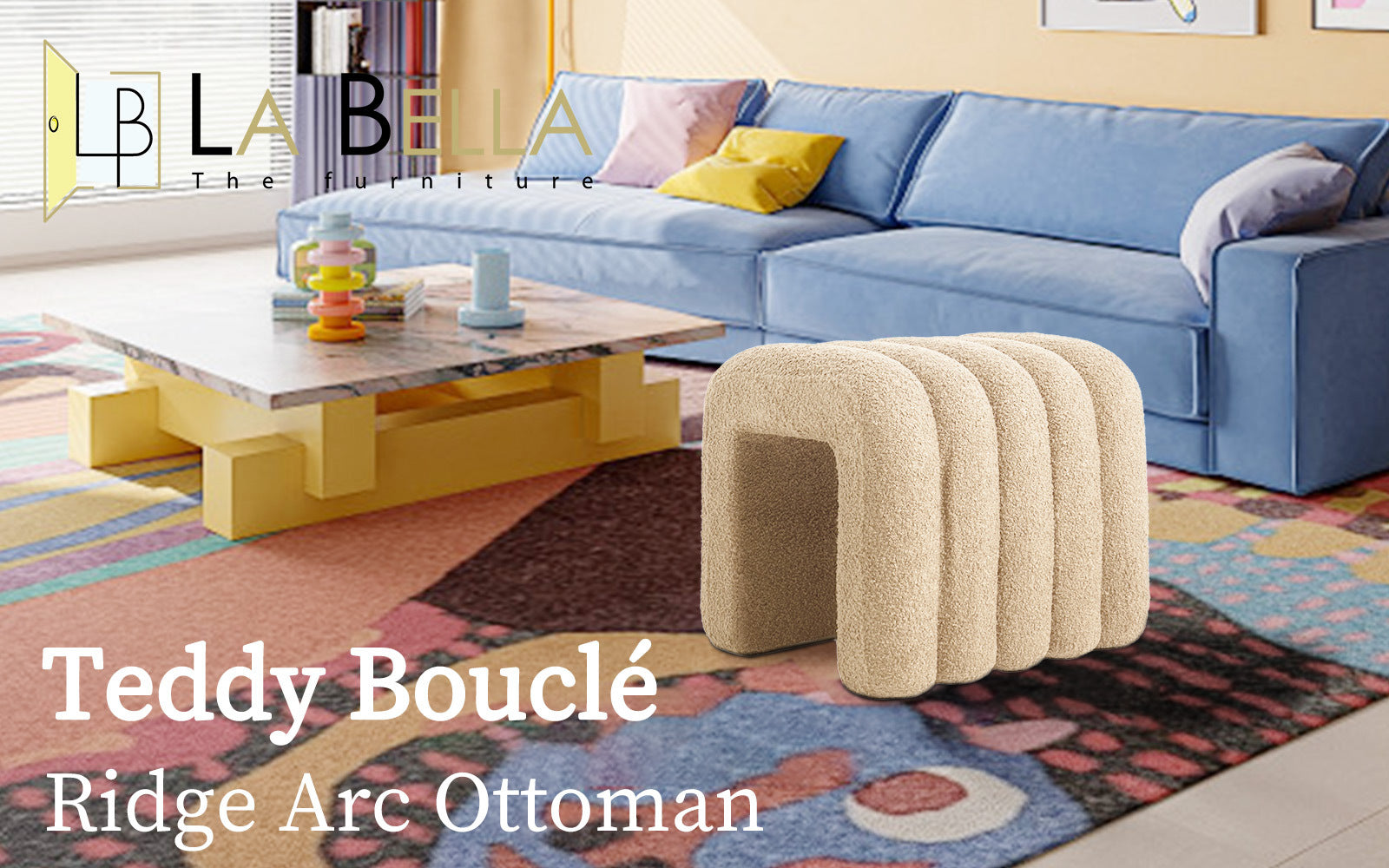 Ridge Arch Ottoman Stool Teddy Fleece Fabric Foot Rest 45cm BEIGE V274-FT-STKJP4177-BE