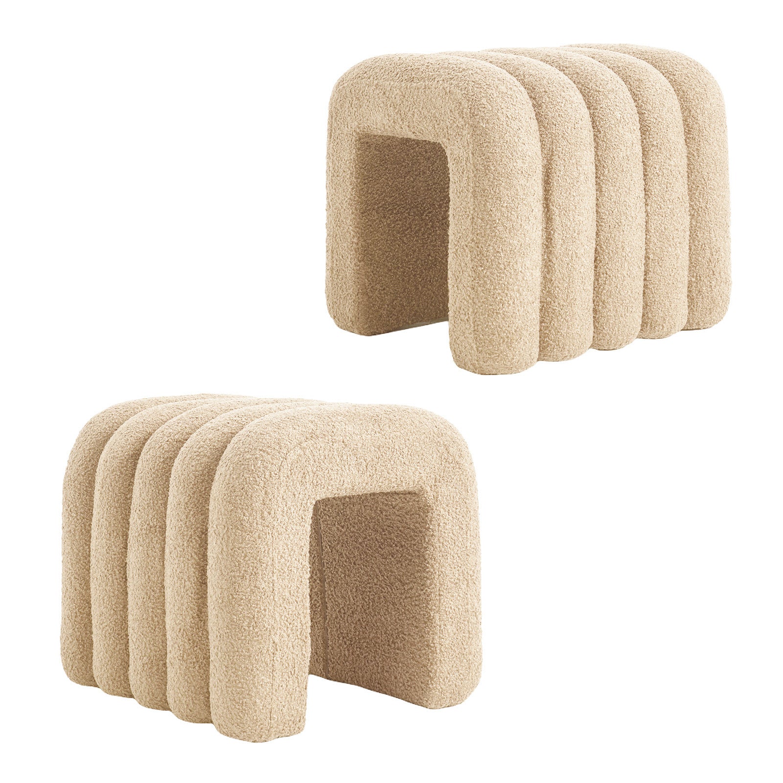 2X Ridge Arch Ottoman Stool Teddy Fleece Fabric Foot Rest 45cm BEIGE V274-FT-STKJP4177-BE2