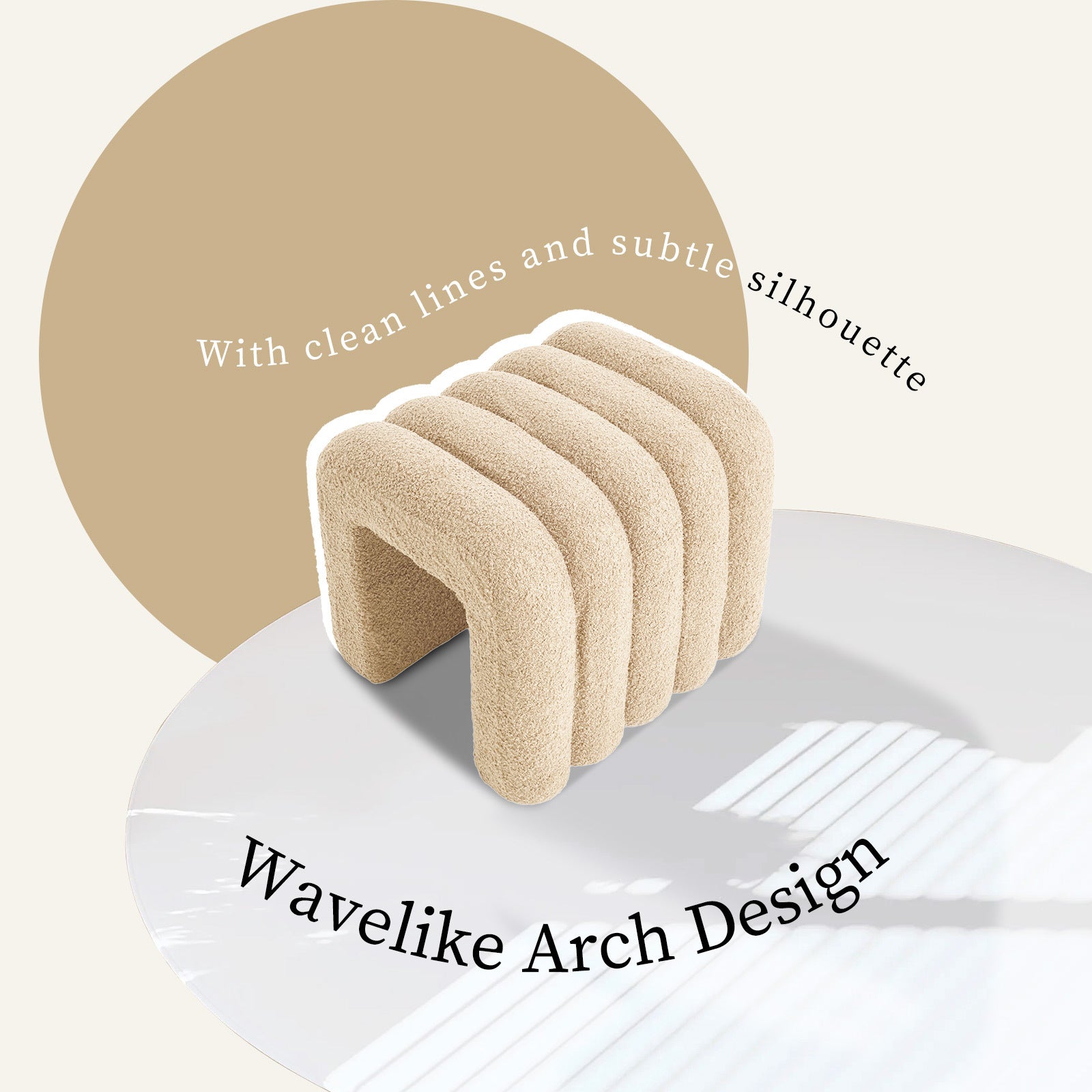 2X Ridge Arch Ottoman Stool Teddy Fleece Fabric Foot Rest 45cm BEIGE V274-FT-STKJP4177-BE2