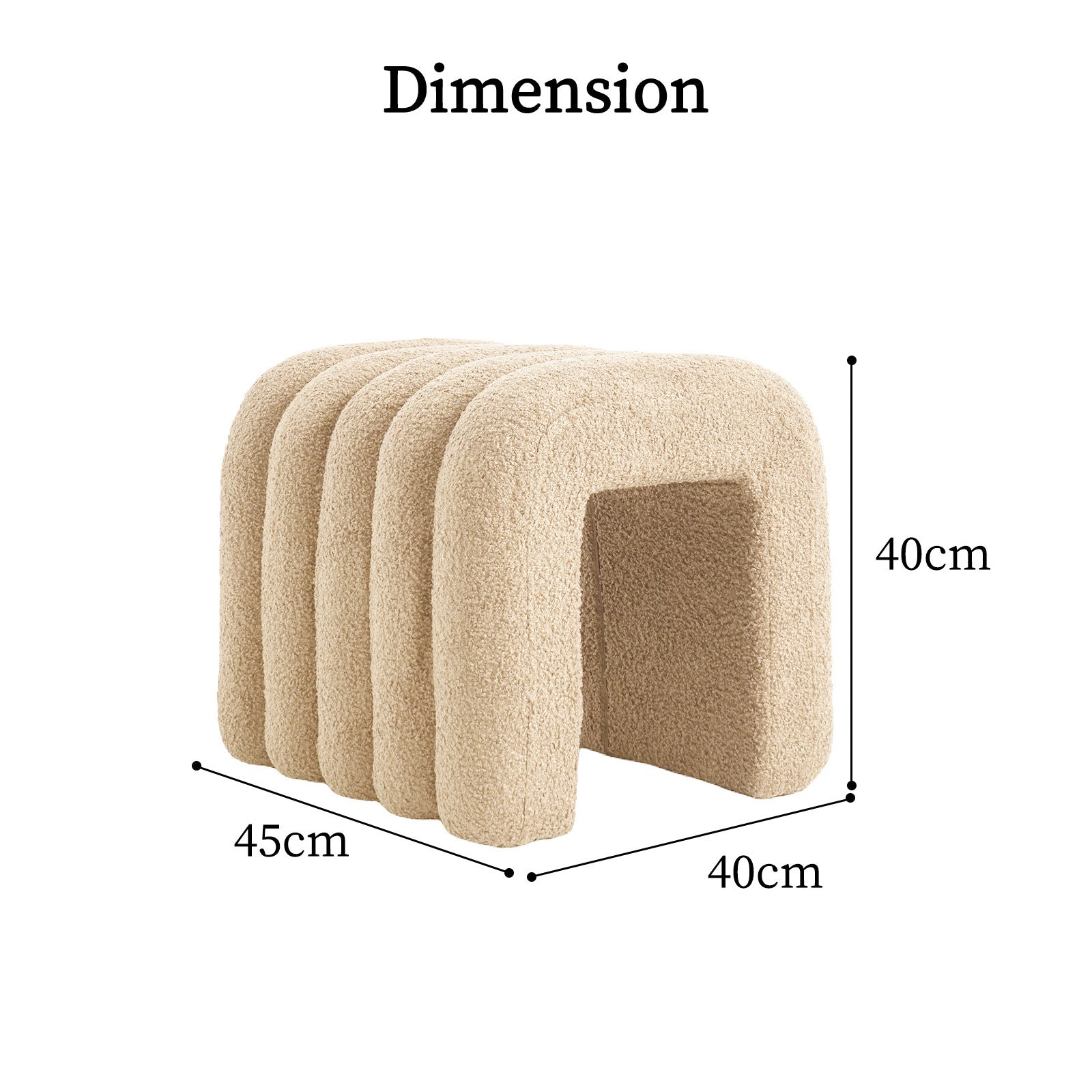2X Ridge Arch Ottoman Stool Teddy Fleece Fabric Foot Rest 45cm BEIGE V274-FT-STKJP4177-BE2